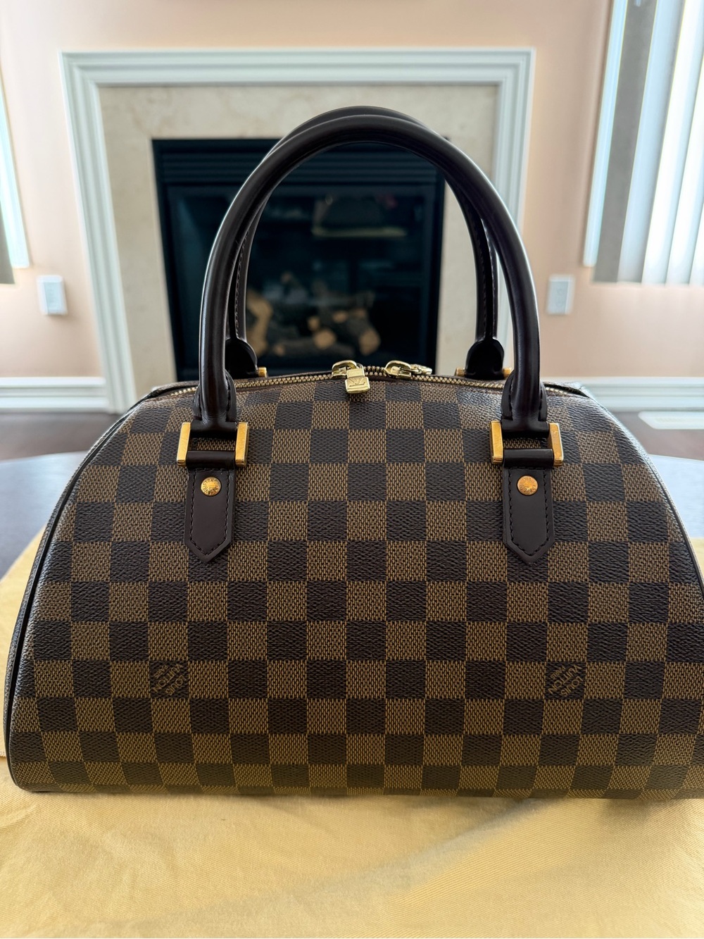 Louis Vuitton Classic Checkered Brown Women’s Satchel with Red Organizer Insert